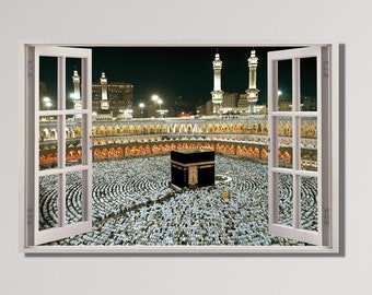 Kaaba Canvas Wall Art, Islamic Poster, Arabic Calligraphy Window opening to the Kaaba, Kaaba Canvas Wall Decor, Mekka Wall Art, Kaaba print