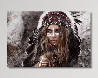 Kunst aan de muur Indiase vrouwen - levendig cultureel canvas van vrouwen in sari's, uniek woondecoratiecadeau, kleurrijk etnisch kunstwerk voor woonkamer