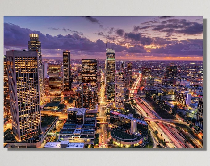 Los Angeles at night Canvas Print Art, Night in Los Angeles Wall Art, California Wall Art Poster, Los Angeles City Home and Office Decor Art