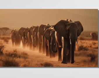 Big African Elephants Art, Elephant Wall Decor, Elephant Family Art, Animal Wall Art, 3D Canvas Art, Personalized Gift, Farmhouse Wall Art,