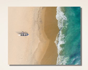 Strandlandschaft Wandkunst, Seelandschaft Ozeanwand-Kunst-Plakat, Küsten Leinwand Druck Meerblick-Leinwand, Strand und Boot Haus Büro Wand-Dekor-Kunst