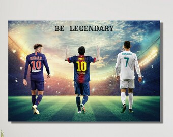 Legends Ronaldo Messi Neymar Canvas Wall Decor, Ronaldo Messi Neymar Wall Art, Messi Poster, Ronaldo Canvas Neymar Jr Print, Ready To Hang