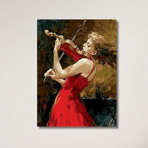 Red Violinist Modern Canvas Poster Wall Art, Violinist or Dancing Paintings On Print, Red Dancer Wall Decor Arts, Violinist Print Art