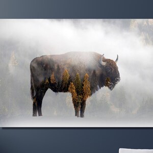 American Buffalo or Bison Wall Art, Abstract Painting Extra Large Canvas PRINT, Man Cave, Game Room Decor, Framed Or Unframed Ready To Hang