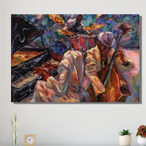 Abstract Jazz Music Oil Painting on Canvas Large Wall Art