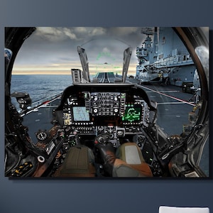 Fighter Aircraft Cockpit Canvas Wall Art Desing, F22 Cockpit view Poster Airplane Military aviation Gift plane Print CANVAS