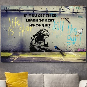 Banksy Girl and Blue Bird Quote, Street Art Banksy Girl and Blue Bird, Banksy Canvas Art Print, Inspirational Quote, Office Wall Art, Canvas
