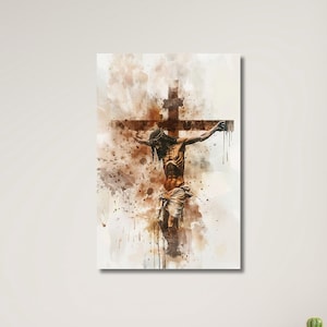 Crucifixion of Jesus Christ Canvas Wall Art, Christian Gifts, Church Wall Art, Watercolour jesus Crucifixion Print, Ready to Hang