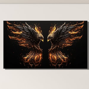 Phoenix Canvas Wall Art Poster Print, Phoenix Bird fiery wings Canvas Poster, A pair of phoenixes Lovers Poster, Magnificent Animals Poster