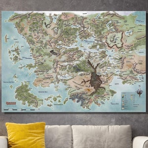 Art mural en toile de carte de donjons et dragons, affiche de donjons et de dragons, carte des royaumes oubliés, impression de carte de Fearun, carte CANVAS