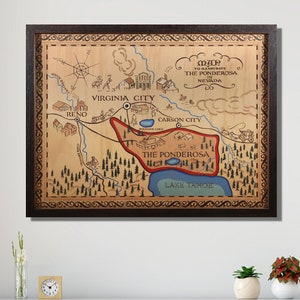 Art mural en toile carte Bonanza, qualité supérieure TV Ponderosa au Nevada, carte de la Ponderosa, impression d'affiches de carte Bonanza, impression d'art sur toile Nevada