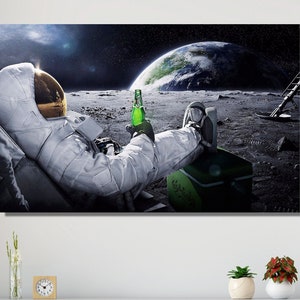 Astronaut Drinking Beer Wall Art Decors, Astronaut Poster, Astronaut Canvas Print, Space Print Wall Art Home Decor, Space Painting Canvas