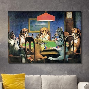 Impressão em tela de cães na mesa de pôquer, arte abstrata de parede de pôquer, impressão de cães jogando pôquer, decoração de parede de clube de pôquer, decoração de parede de cassino, tela de pôquer