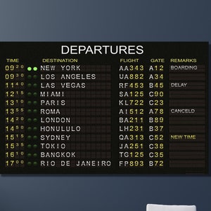 Departures Canvas Wall Art, Travel Wall Decor, Airport Departure Wall Decor Print, Bedroom Print, Huge Canvas, Trendy Canvas Wall Art