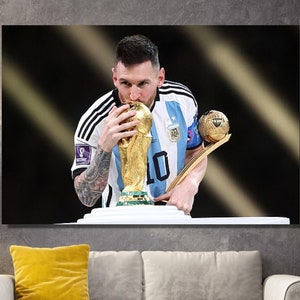 Lienzo de campeones de la Copa del Mundo 2022, póster de arte de pared en lienzo de Lionel Messi, impresión de fútbol de Argentina, decoración del hogar, sala de estar, sin marco, lienzo