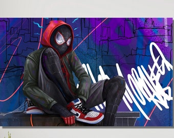 Impresión de arte de pared en lienzo de Spider-Man de Miles Morales / Decoración de pared de Into the Spiderman Verse / Póster de Spider-Man / Arte de pared en lienzo de Across the Spider
