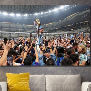 2022 World Cup Champions, Lionel Messi Canvas Wall Art Poster, Argentina Football Print Home Deco Living Room No Frame CANVAS