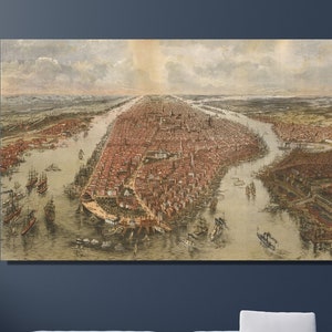 Impression d'art mural impression de carte de l'ancien New York, art mural New York, affiche de carte de Style ancien, art mural de bureau, affiche de carte de Old New York ou toile