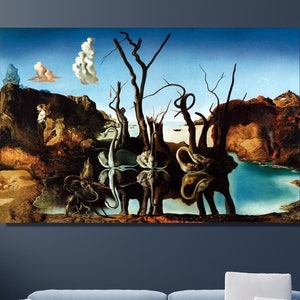 Salvador Dali Elephant Canvas Wall Art, Salvador Dali Cisnes Reflejando Elefantes Print, Surreal Art, Swans Reflecting Dali modern Painting