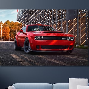 Dodge Challenger Hellcat Poster - Dodge Challenger Canvas Wall Art Print, Car Poster Gift, Home Decor, Framed Option CANVAS