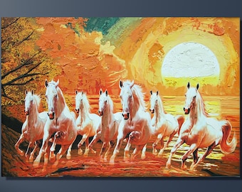 7 Running White Horses Canvas Wall Art, Seven Running Horses Wall Art ...