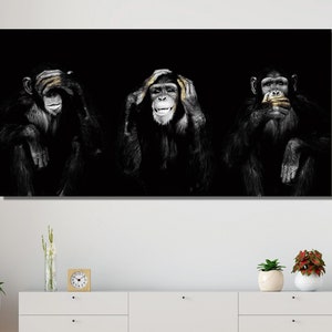 Three Funny Monkeys Canvas Wall Art, Animal Wall Art Print, 3 wise Monkeys, Large canvas, Nordic style, smart monkeys Poster Canvas