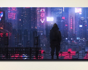 Cyberpunk City Wall Art Desing, Cyberpunk City Canvas Print Art Home Decor, Neo Futuristic Print Canvas, Cyberpunk Poster CANVAS Art