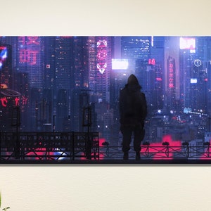 Cyberpunk City Wall Art Desing, Cyberpunk City Canvas Print Art Home Decor, Neo Futuristic Print Canvas, Cyberpunk Poster CANVAS Art