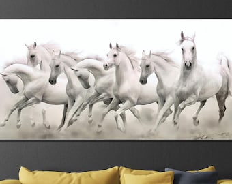 White Horses Canvas Wall Art Desing, Running Horses Print, Animal Print, Horses Painting, CANVAS Poster Print Wall Decor Arts