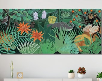Panoramic Henri Rousseau Canvas Wall Art Print - Frog in the Forest Print - The Equatorial Jungle Poster Wall Art CANVAS