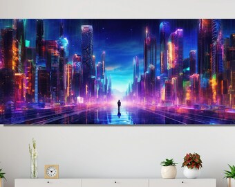 Cyberpunk City Modern Wall Art Cyberpunk City Canvas Print Art Neo Futuristic Print Art Canvas Wall Art Game Poster Gift