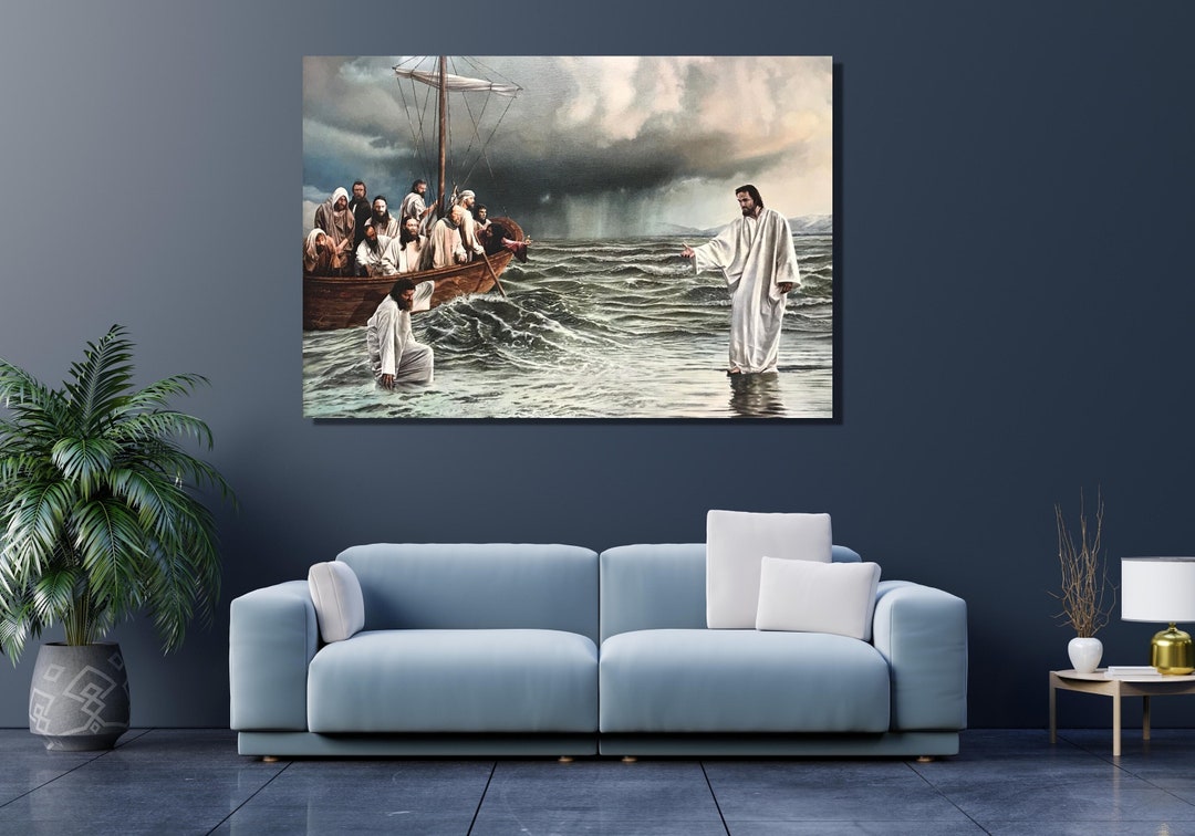 Jesus Walking on Water Canvas Print, Religious Painting, Jesus Walking ...