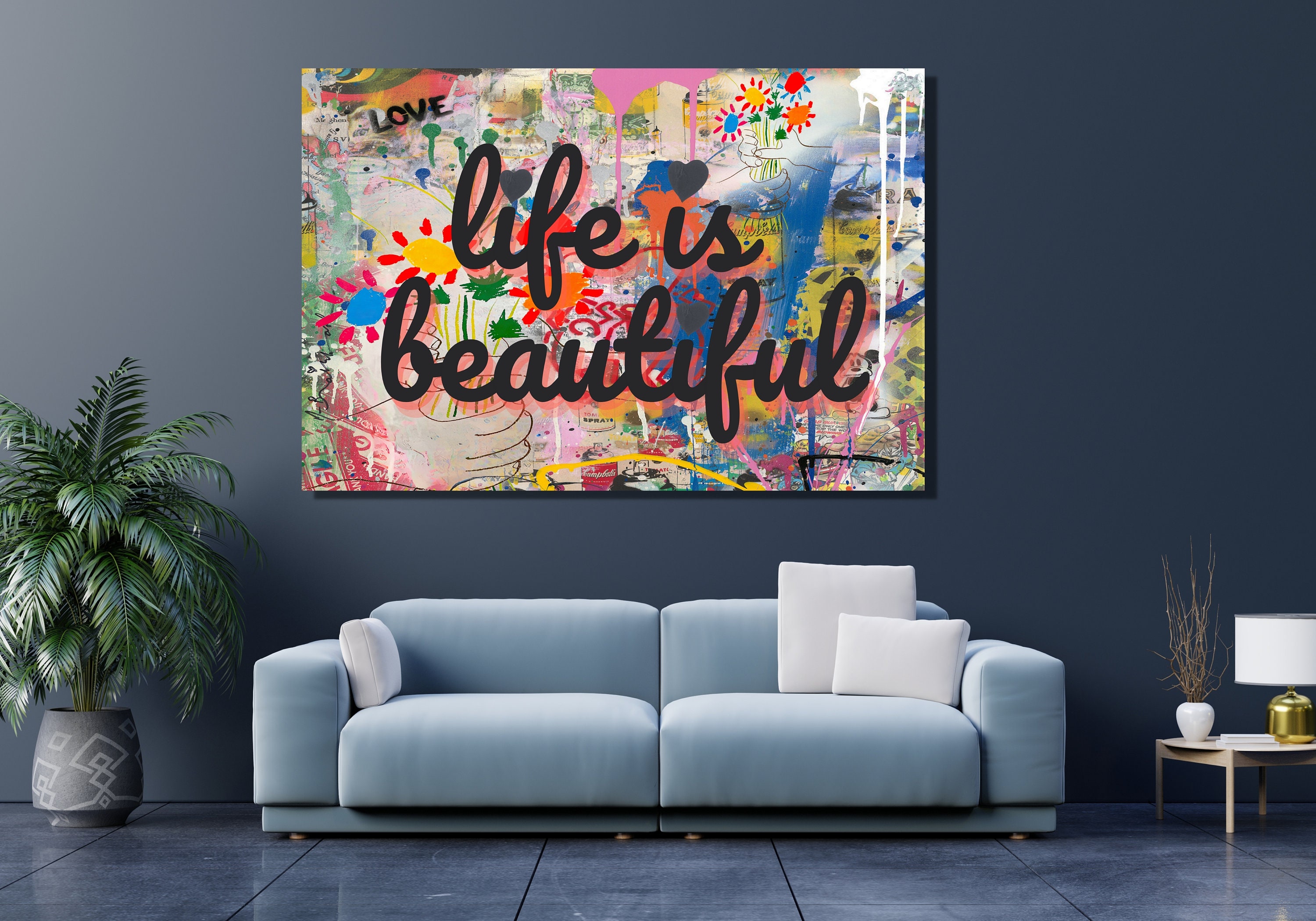 BANKSY LIFE Is BEAUTIFUL ウォールアート バンクシー キャンバス 