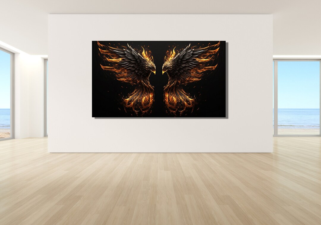 Phoenix Canvas Wall Art Poster Print, Phoenix Bird Fiery Wings Canvas ...