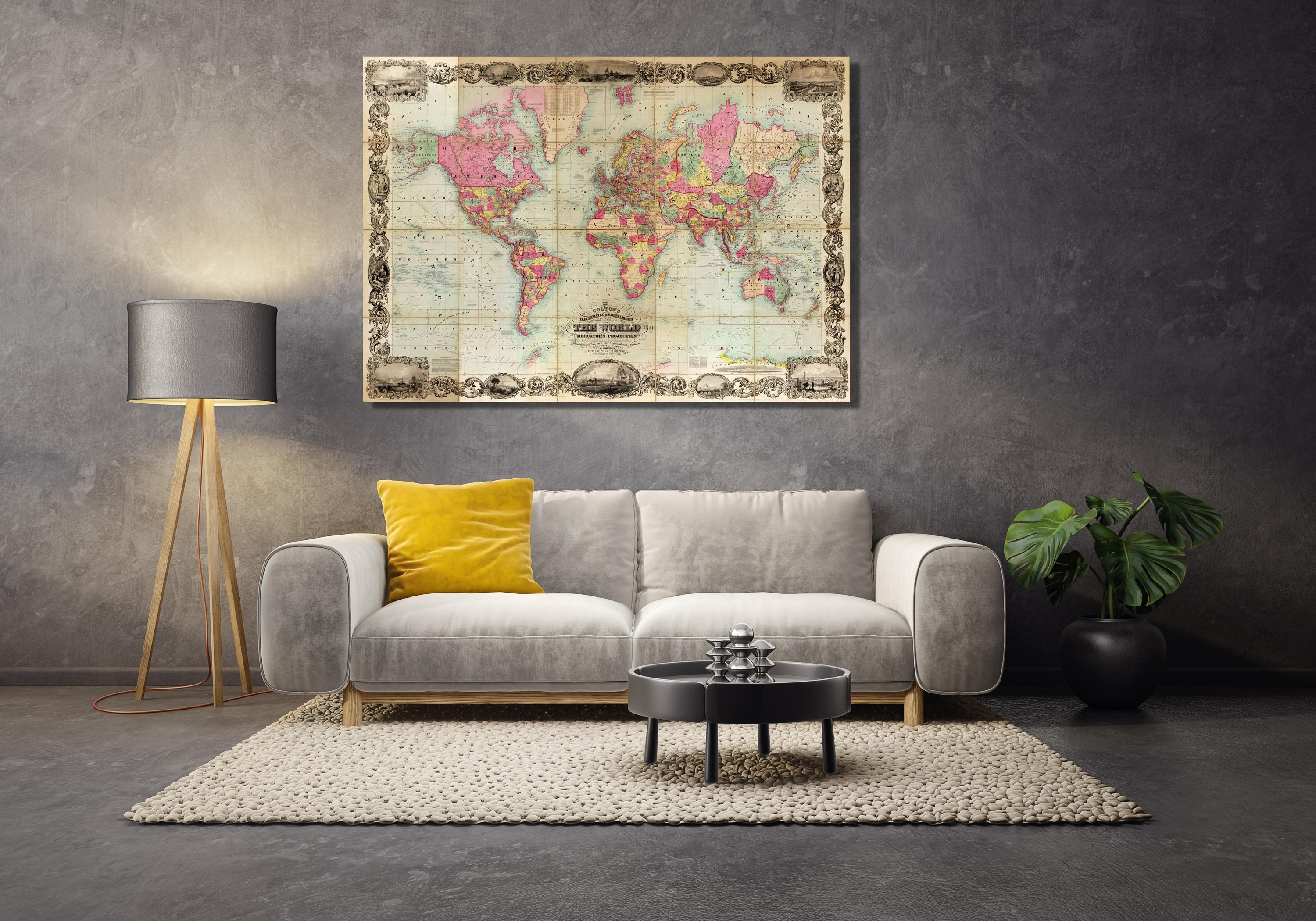 Old World Map 1854 Canvas Wall Art, Old World Map Poster, World Map