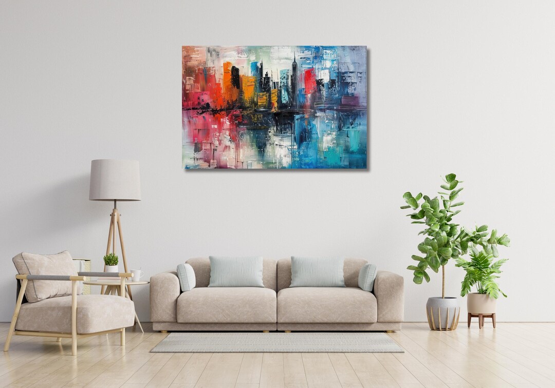 Cityscape Canvas Wall Art, Urban Skyline Painting, Night Lights Wall ...