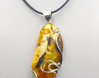Natural Baltic Amber Pendant with Silver