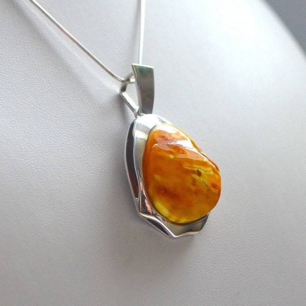 Yellow Milky Natural Baltic Amber Pendant with 925 Silver