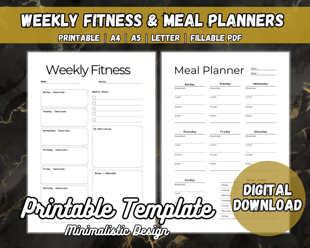 Weekly Meal & Workout Planner Templates Bundle Printable Etsy