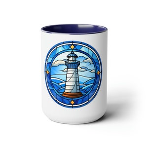 Two-Tone Coffee Mugs, 15oz - Lighthouse