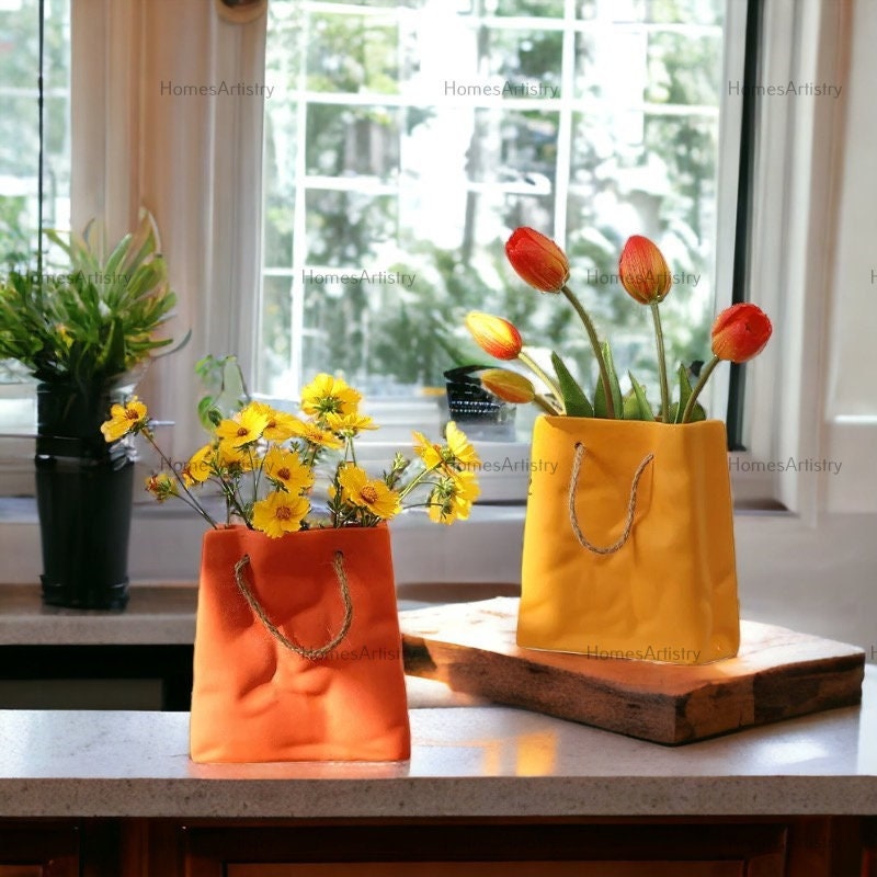 Mumufy 2 Pcs White Ceramic Handbag Vase for Modern Home Decor Bag Flower  Vase with Handle Purse Vase…See more Mumufy 2 Pcs White Ceramic Handbag  Vase