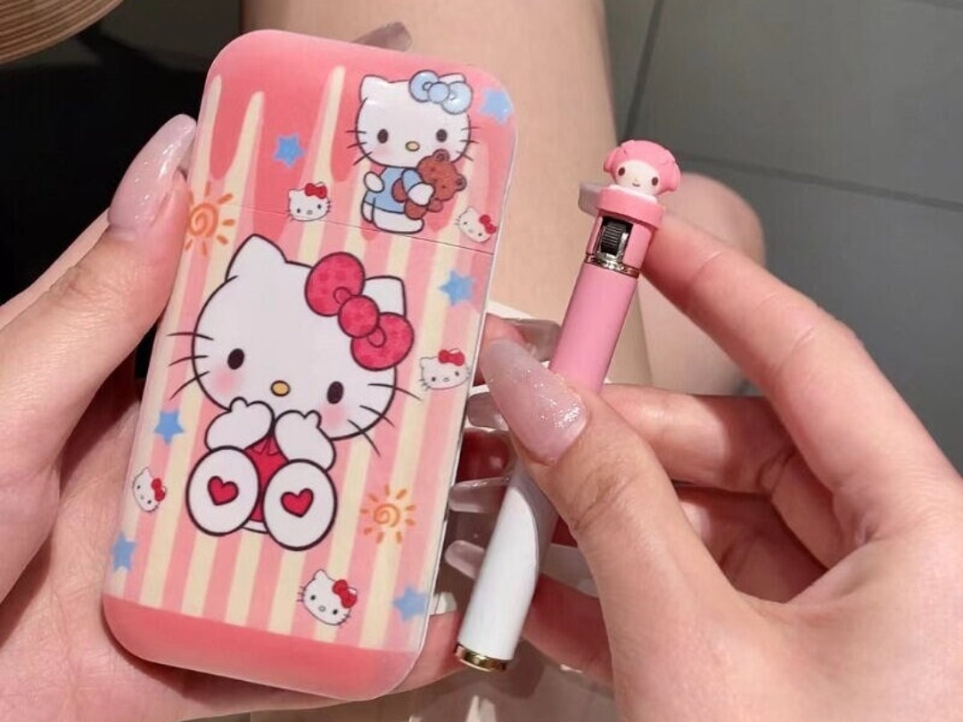 Hello Kitty Cartoon Creative Cigarette Case Lighter Set Etsy