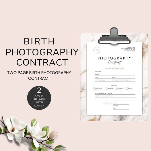 Birth Photography Contract Template, Newborn Photo Contract, Contract for Childbirth Photographer, Doula Contract Forms, Maternity photo