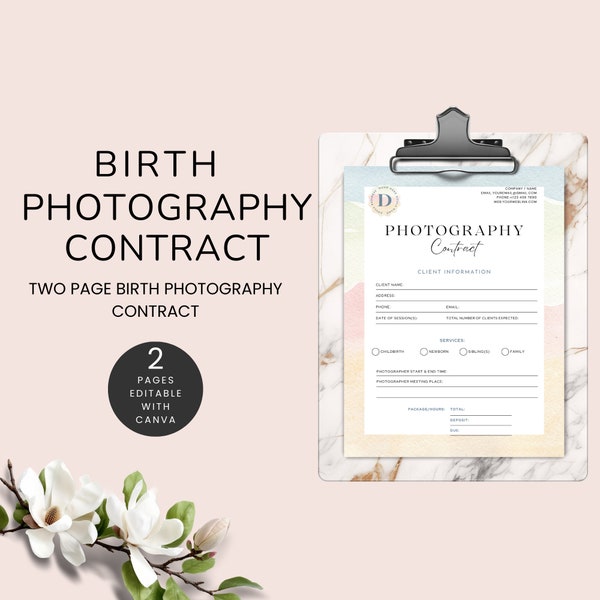 Birth Photography Contract Template, Newborn Photo Contract, Contract for Childbirth Photographer, Doula Contract Forms, Fertility Coach