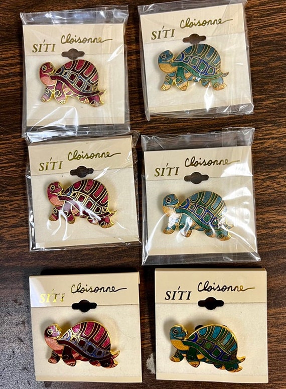 Wholesale- 6 Cloisonne Happy Turtle Pins Brooches 