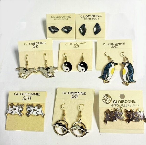 Wholesale-8 Pair Cloisonne Pierced Earrings-Hand … - image 1