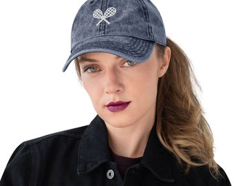 帽子 MEYAME COTTON SILK HAT Unisex Vintage Effect Cotton Twill Tennis Racket Embroidery Cap