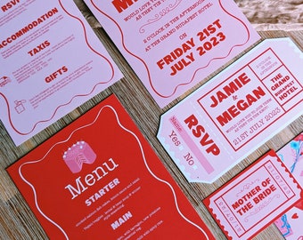 Grand Budapest set / Movie themed Stationery Send Outs AND Table Decor  / Invitation, Details card, RSVP, Menus and Name Cards