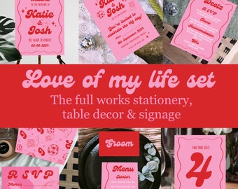 Wedding Stationery Package / Retro Pink, Disco, Western / The Full Works! Wedding Invitations, Menus, RSVP’s, Signage and Table Essentials
