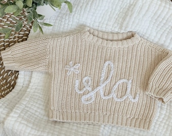 Personalized Hand Embroidered Baby Sweater: Custom Name Knit